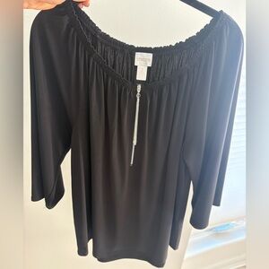 Chico's Black Blouse with Silver Zipper Detail